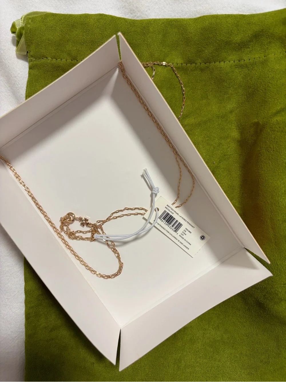 Tory Burch Gold Double-Layer Logo Necklace with Pearl Charm - Gold